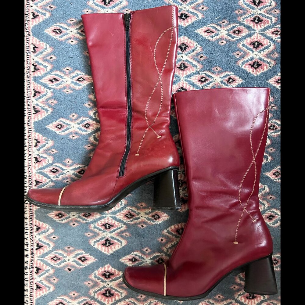Red Leather boots (Made in Italy) - Size 8